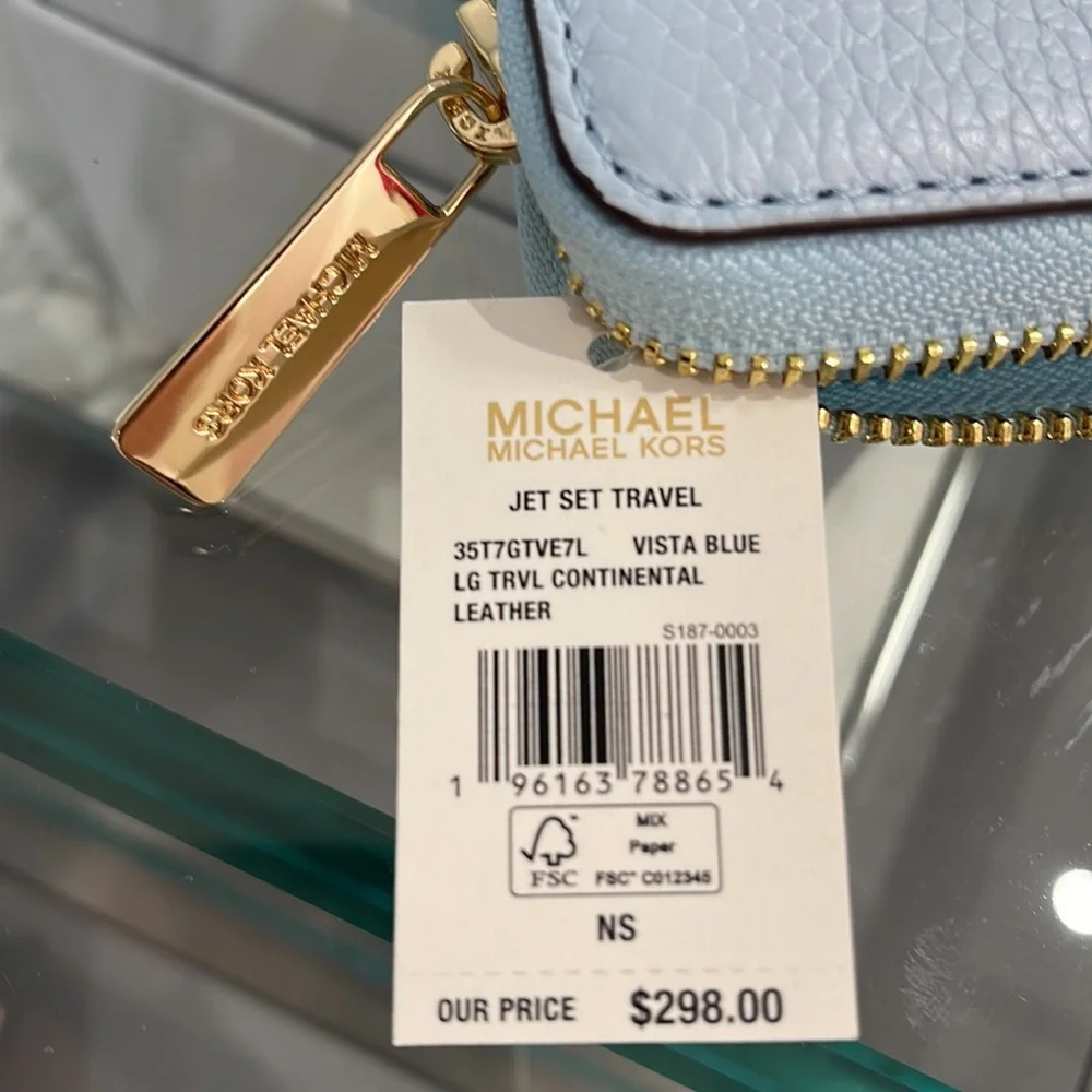 MICHAEL KORS LARGE TRAVEL CONTINENTAL WRISTLET WALLET PHONEHOLDER  Vista Blue